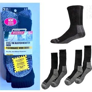 NEW DICKIES Socks 2 PAIRS Steel Toe Crew Performance Work BLACK Shoe 6- 12 Men’s